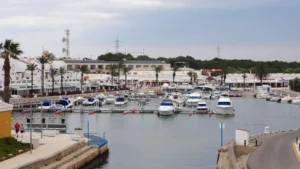 Yachts moored in the marina at Cala'n Bosch, Menorca, Balearic Islands