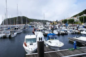 Yachts in Horta marina on Faial, the classic Azores stop on the Atlantic crossing