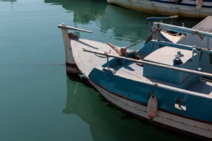 Yachts moored in a marina on Santorini, Greece
