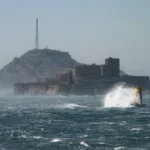 Mistral storm waves breaking at the Frioul islands off Marseille