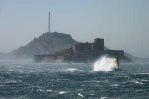 Mistral storm waves breaking at the Frioul islands off Marseille