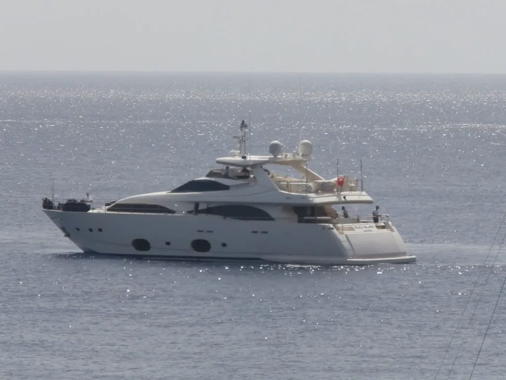 Motor yacht underway on the Mediterranean Sea near Rhodes