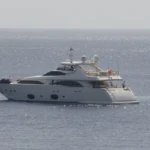 Motor yacht underway on the Mediterranean Sea near Rhodes
