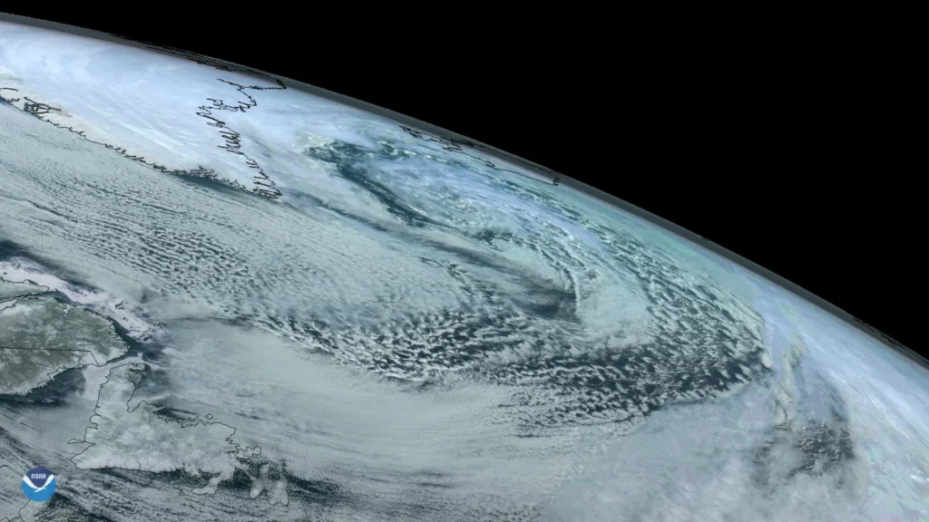 Satellite image of a deep low-pressure system over the North Atlantic