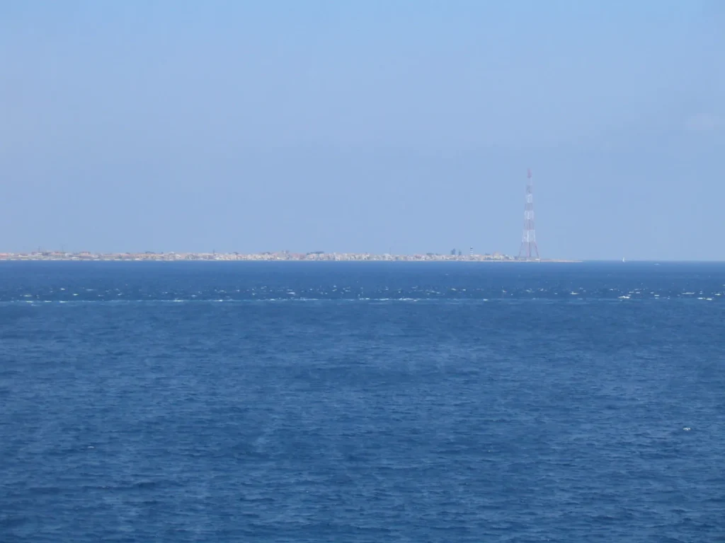 The Strait of Messina seen from Capo Peloro, Sicily, with the Calabrian coast beyond