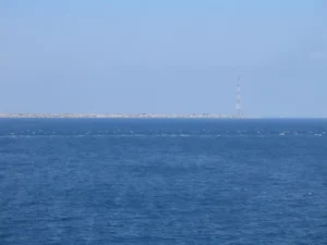 The Strait of Messina seen from Capo Peloro, Sicily, with the Calabrian coast beyond