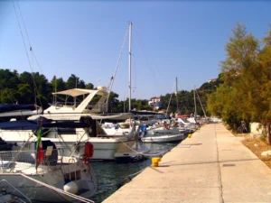 Yachts moored in the harbour of Gaios on the island of Paxos, Greece